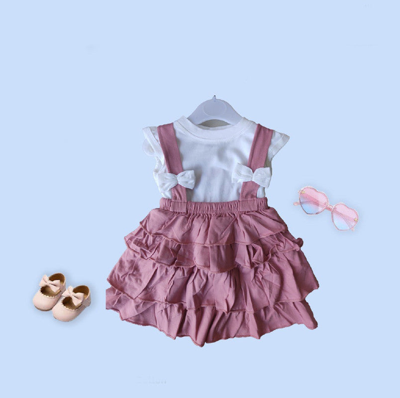 Pink Coloured Cotton Daily wear Girls Dungarees Frock!!