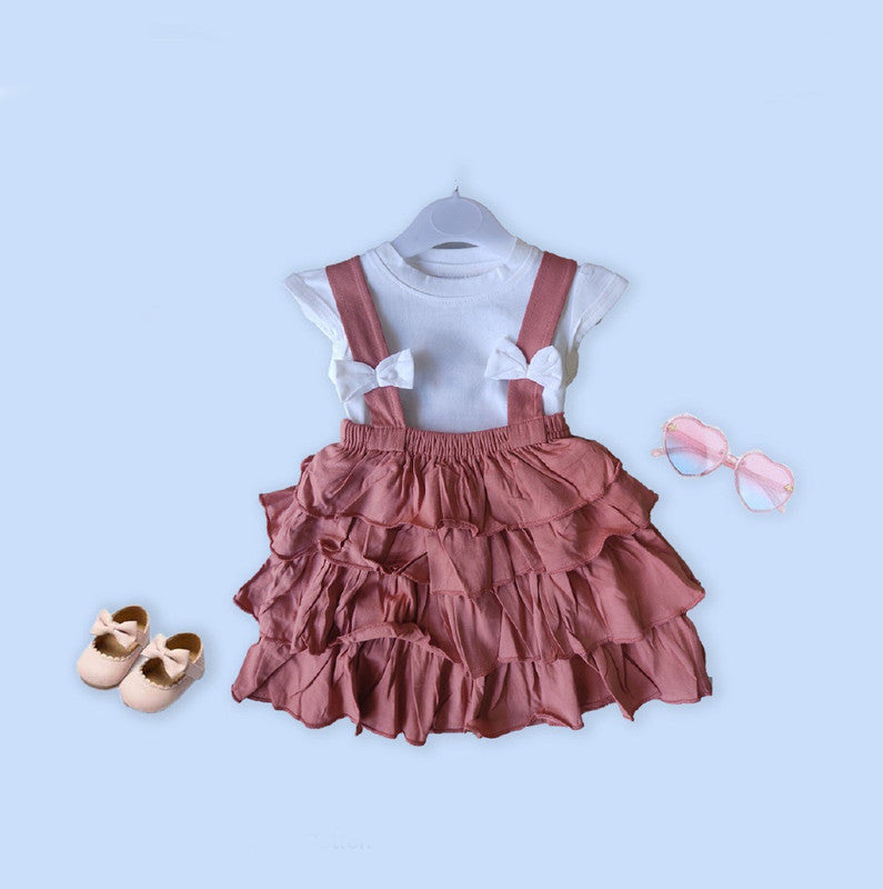 Peach Coloured Cotton Daily wear Girls Dungarees Frock!!