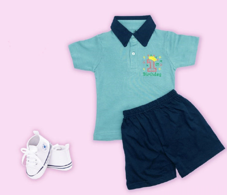 Blue Coloured Cotton Boys Collar Neck Daily wear Top & Short Pant!!