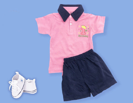 Pink Coloured Cotton Boys Collar Neck Daily wear Top & Short Pant!!