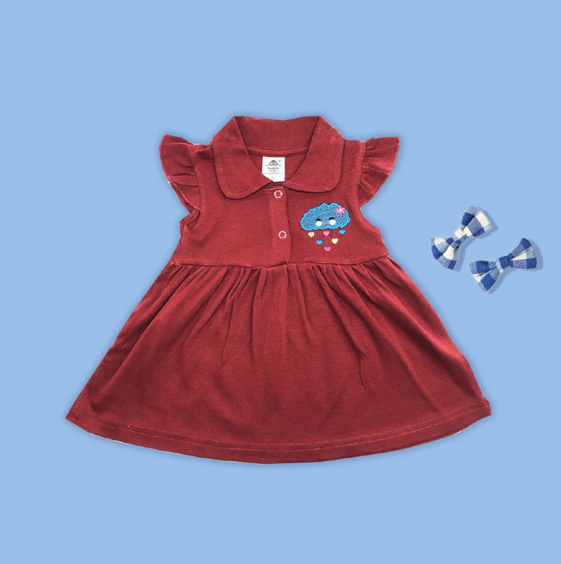 Red Coloured Cotton Daily wear Girls Designer Frock!!