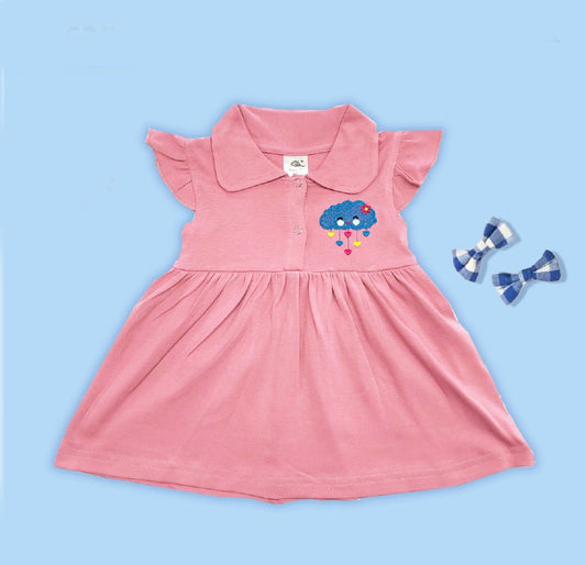 Pink Coloured Cotton Daily wear Girls Designer Frock!!