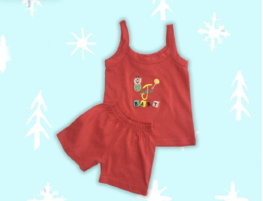 Red Coloured Cotton Boys Daily wear Sleeveless Top & Short!!