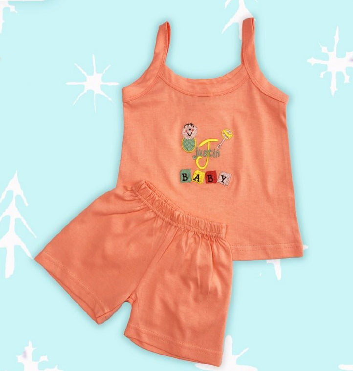 Orange Coloured Cotton Boys Daily wear Sleeveless Top & Short!!