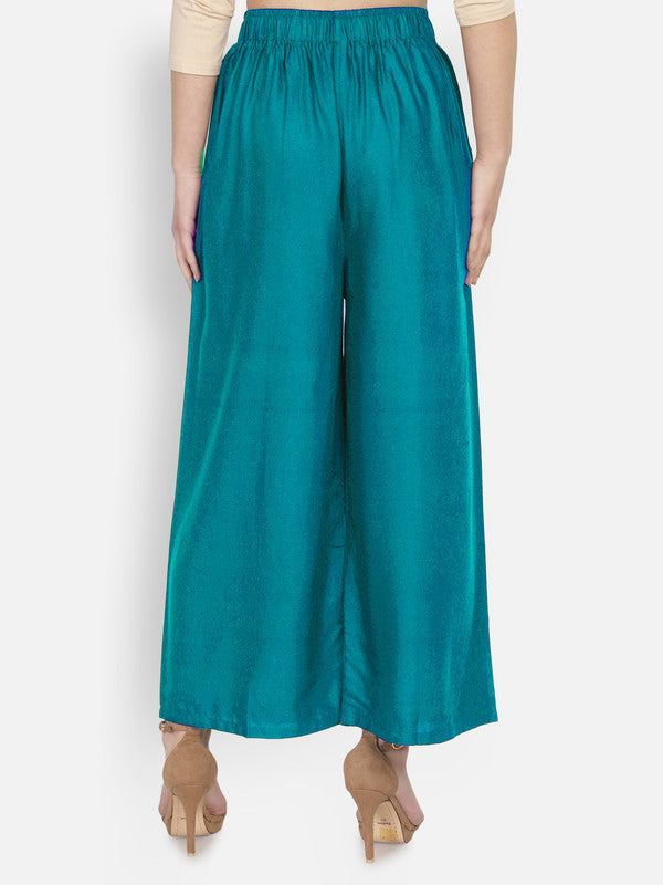 Rama Blue Coloured Soft Rayon Solid Elasticated Waistband Perfect Fit Women flared Wide Legged Palazzo Pants!!