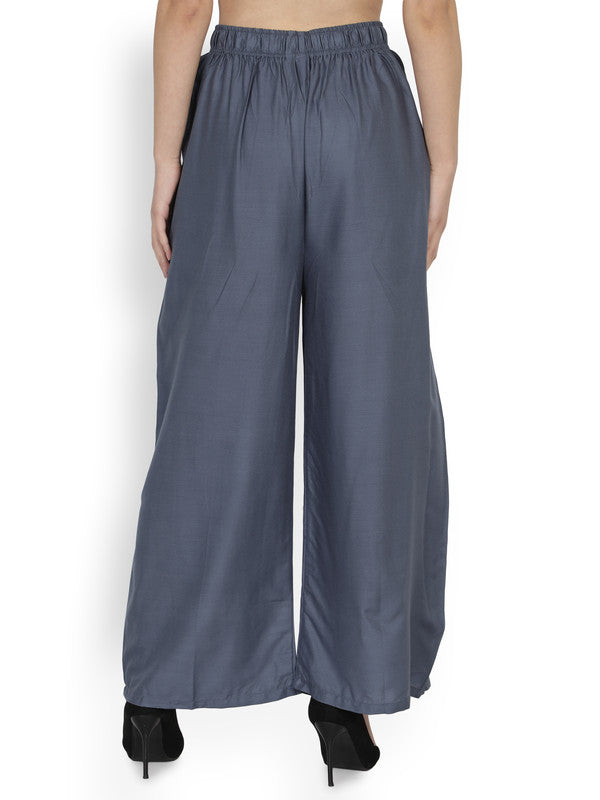 Grey Coloured Soft Rayon Solid Elasticated Waistband Perfect Fit Women flared Wide Legged Palazzo Pants!!