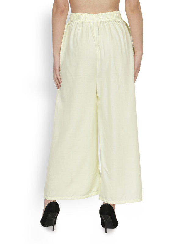 Off White Coloured Soft Rayon Solid Elasticated Waistband Perfect Fit Women flared Wide Legged Palazzo Pants!!