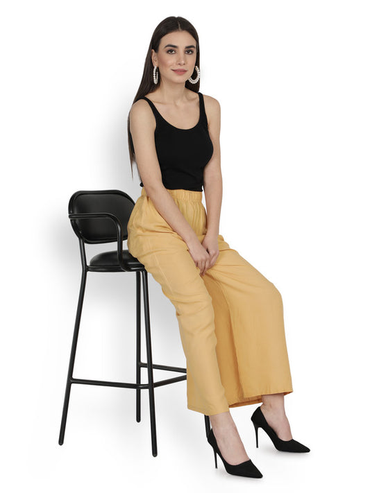 Skin Coloured Soft Rayon Solid Elasticated Waistband Perfect Fit Women flared Wide Legged Palazzo Pants!!