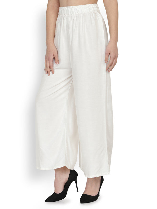 White Coloured Soft Rayon Solid Elasticated Waistband Perfect Fit Women flared Wide Legged Palazzo Pants!!