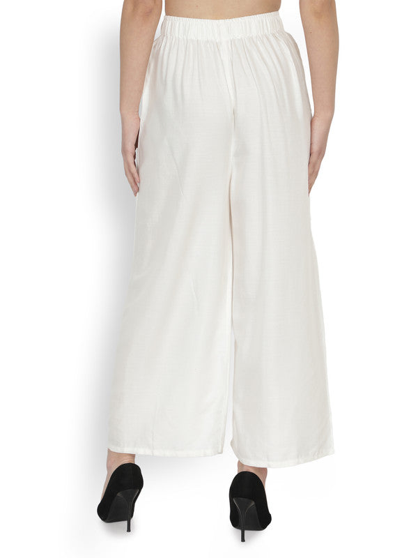 White Coloured Soft Rayon Solid Elasticated Waistband Perfect Fit Women flared Wide Legged Palazzo Pants!!