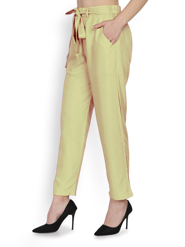 Women Green Relaxed Tapered Fit Solid Cotton Peg Trousers