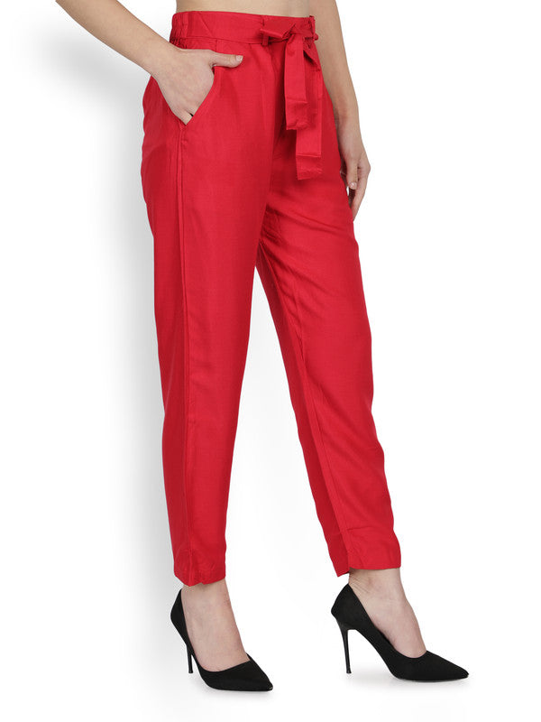 Buy Meee Women Red Regular Fit Solid Peg Trousers - Trousers for Women  5562341 | Myntra