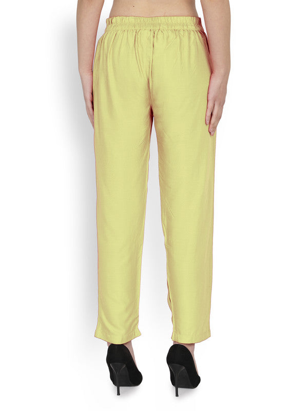 Off White Coloured Super Soft Rayon Solid Breathable and Shiny Regular Fit Women Rayon Peg Trousers!!