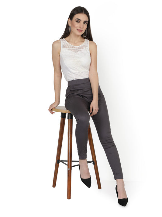 Graphite Grey Coloured Soft Pure Cotton Beautifully Crafted Solid Stretchable Women Stylish And Chic Cigarette Pant!!