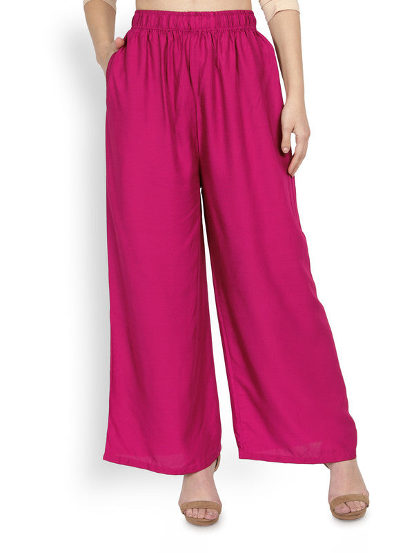 Rani Coloured Soft Rayon Solid Elasticated Waistband Perfect Fit Women flared Wide Legged Palazzo Pants!!