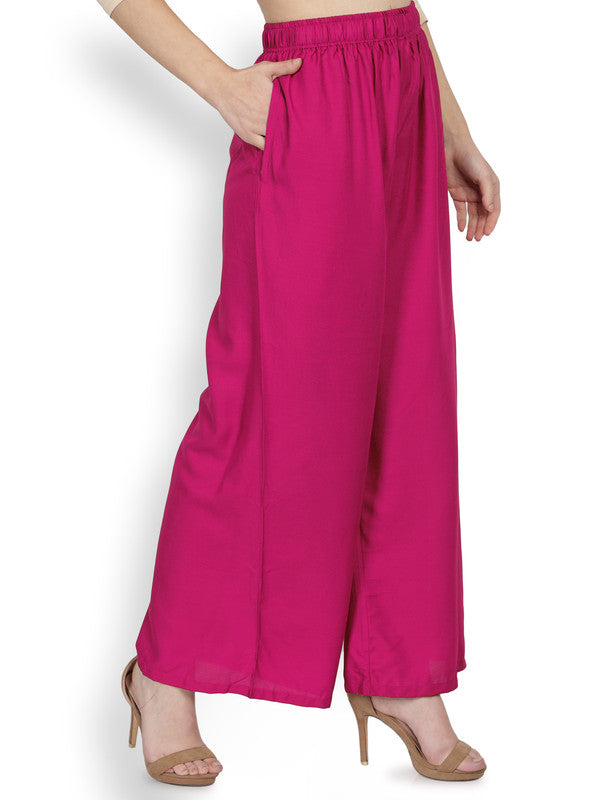 Baby Pink Elegant & Fashionable Rayon Solid Color Waist Elasticated Casual  Wear Women's Readymade Palazzo pants