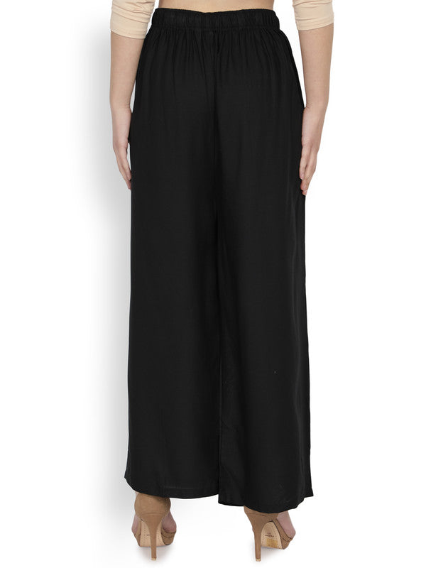 Black Coloured Soft Rayon Solid Elasticated Waistband Perfect Fit Women flared Wide Legged Palazzo Pants!!