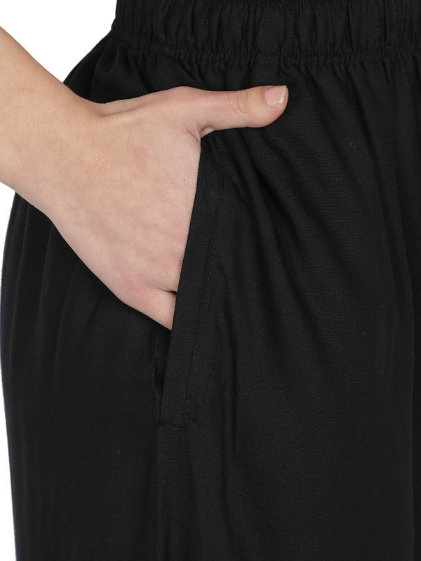 Black Coloured Soft Rayon Solid Elasticated Waistband Perfect Fit Women flared Wide Legged Palazzo Pants!!