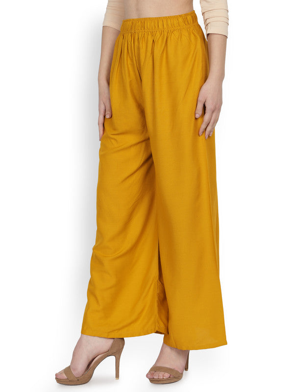 Mustard Yellow Coloured Soft Rayon Solid Elasticated Waistband Perfect Fit Women flared Wide Legged Palazzo Pants!!