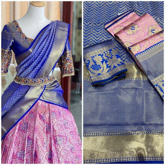 Kanjiveram Silk Zari Lehanga With Blouse & Heavy Embroidery Cut Work Duppata!!