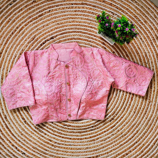 Pink Coloured Heavy Mono Banglori Beautiful golden Sequence Work with Two Tone thread embroidery all over blouse Woman Ready made Designer Blouse!!