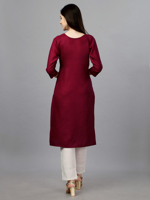 Maroon Coloured Pure Cotton with Embroidery work Women Designer Daily wear Kurti!!