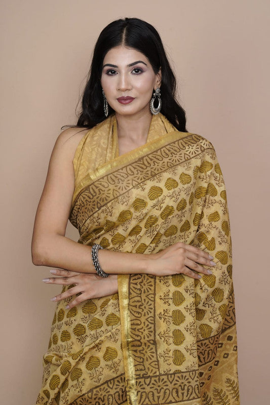 Yellow Chanderi Silk Saree – WeaveinIndia