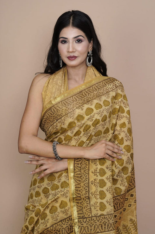 Buy COTTON INDIA the hand Block Printed Chanderi silk Saree with blouse  hand made at Amazon.in