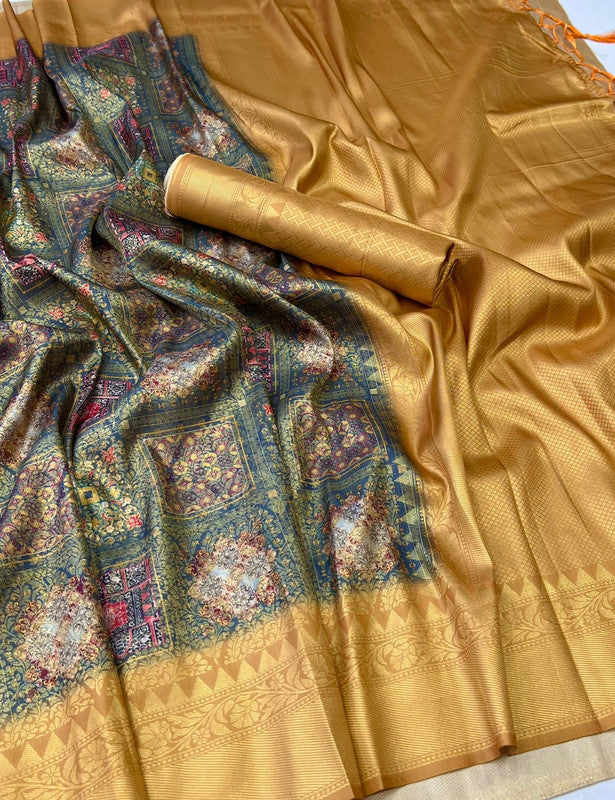 Gold & Multi Coloured Jacquard Handloom Silk with Fancy Latkan Women Party wear Saree with Fancy Blouse!!