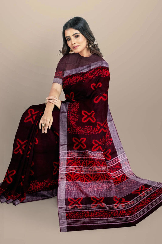 Black & Multi Coloured Linen Cotton Beautiful Hand Block printed Women Daily/Party wear Saree with Blouse!!