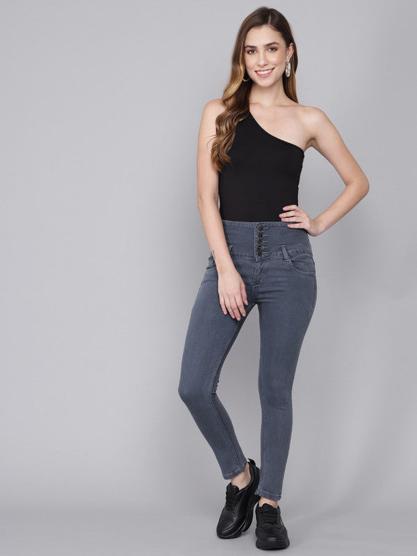 Grey Coloured Denim Lycra with 5 Button Stretchable Ankle Length Slim Fit Women Casual/Party wear Jeans!!