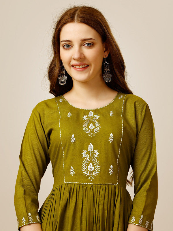 Mehendi Green Coloured Premium Rayon with Embroidery & Sequence Work Round Neck 3/4 Sleeves work Women Party/Daily wear Western Top!!