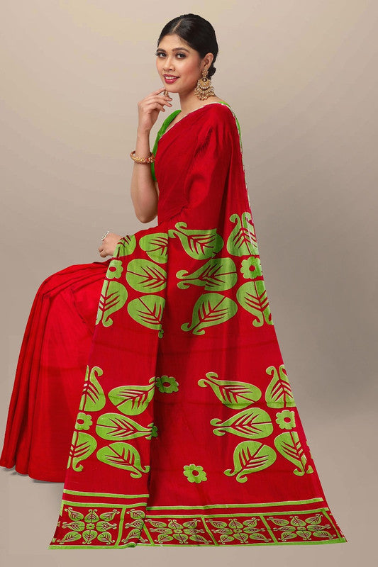 Red & Multi Coloured Premium Mul Mul Cotton Beautiful Hand Block printed Women Daily/Party wear Saree with Blouse!!