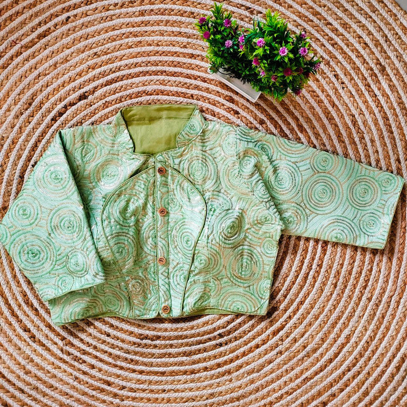 Green Coloured Heavy Mono Banglori Beautiful golden Sequence Work with Two Tone thread embroidery all over blouse Woman Ready made Designer Blouse!!