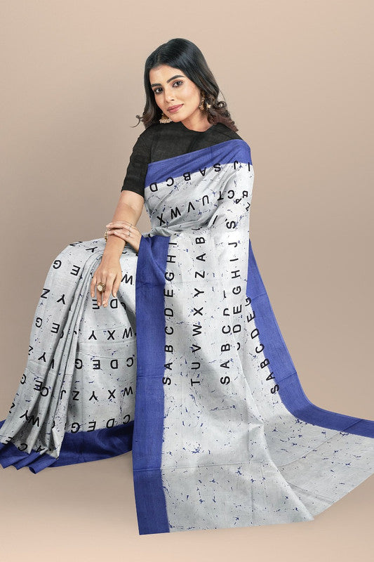 Off White & Blue Coloured Premium Mul Mul Cotton Beautiful Hand Block printed Women Daily/Party wear Saree with Blouse!!