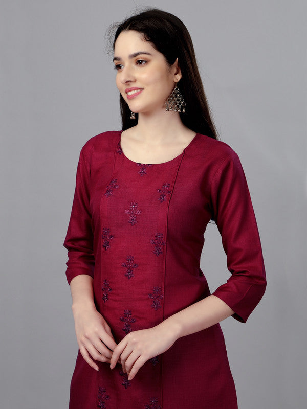 Maroon Coloured Pure Cotton with Embroidery work Women Designer Daily wear Kurti!!