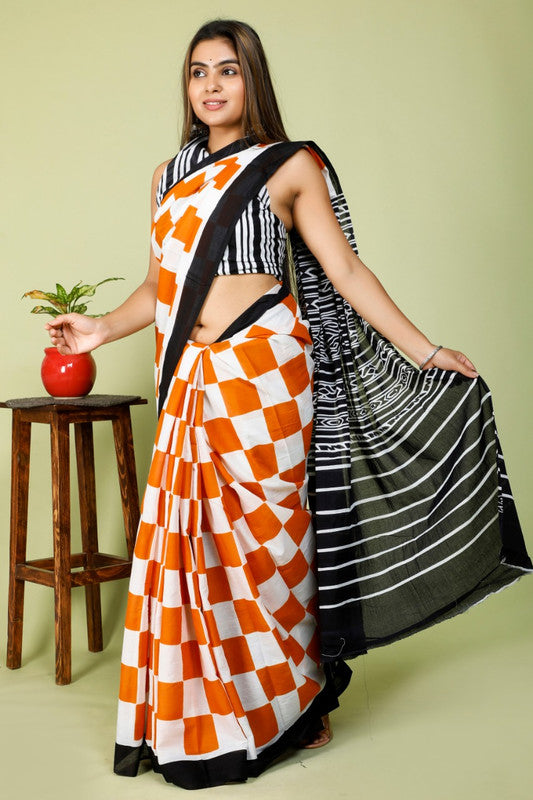 BEAUTIFUL HAND PRINTED MUL COTTON SAREE!!