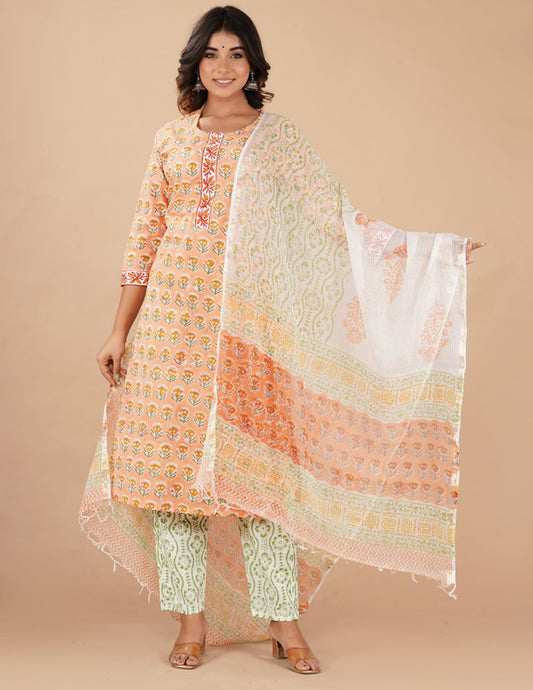 Exclusive Cotton Stitched Suit with Cotton Pant & Kota Dupatta!!