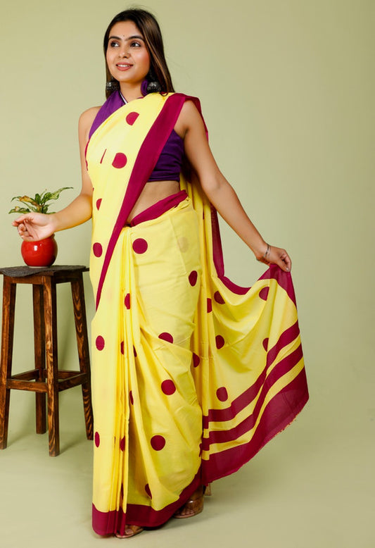 BEAUTIFUL HAND PRINTED MUL COTTON SAREE!!