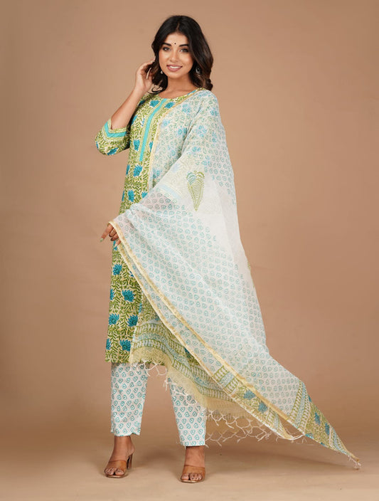 Exclusive Cotton Stitched Suit with Cotton Pant & Kota Dupatta!!