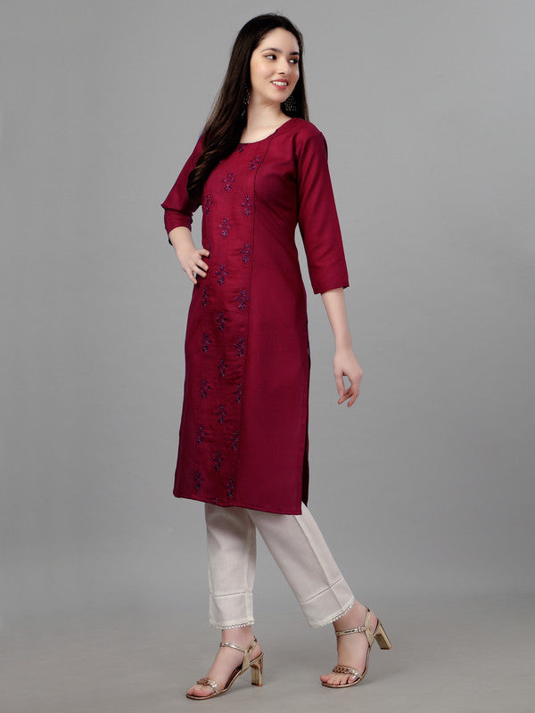 Maroon Coloured Pure Cotton with Embroidery work Women Designer Daily wear Kurti!!