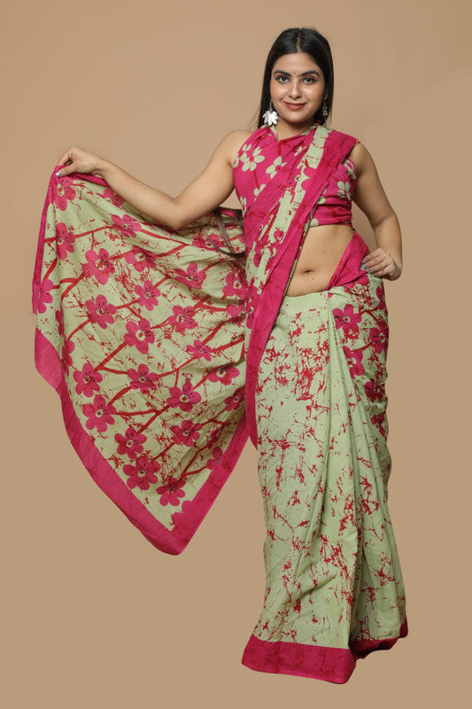 NEW HAND PRINTED MUL COTTON SAREE