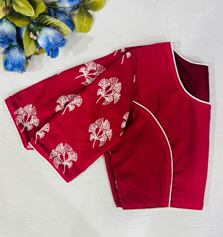 Maroon Coloured Pure Cotton with Traditional Print Woman Ready made Designer Botique Style Blouse- Free Size Up to 42 Inch!!