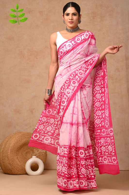 Pink & White Coloured Pure Cotton Beautiful Hand Block printed Women Daily/Party wear Saree with Blouse!!