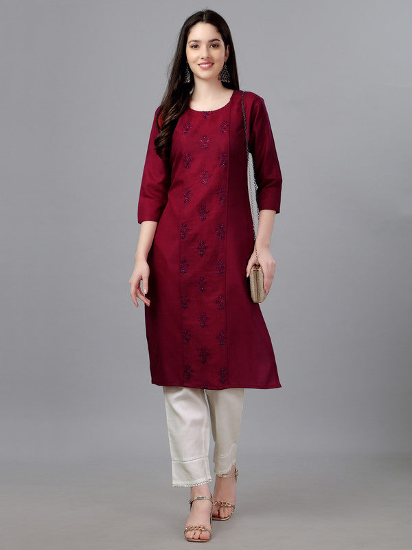 Maroon Coloured Pure Cotton with Embroidery work Women Designer Daily wear Kurti!!