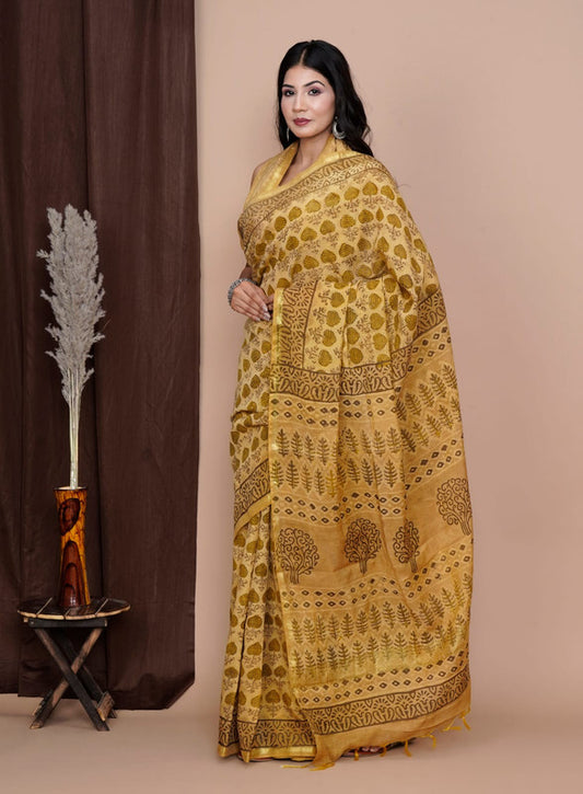 Designer Hand Block Print Chanderi Silk Saree