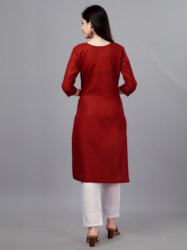 Maroon Coloured Pure Cotton with Embroidery work Women Designer Daily wear Kurti!!