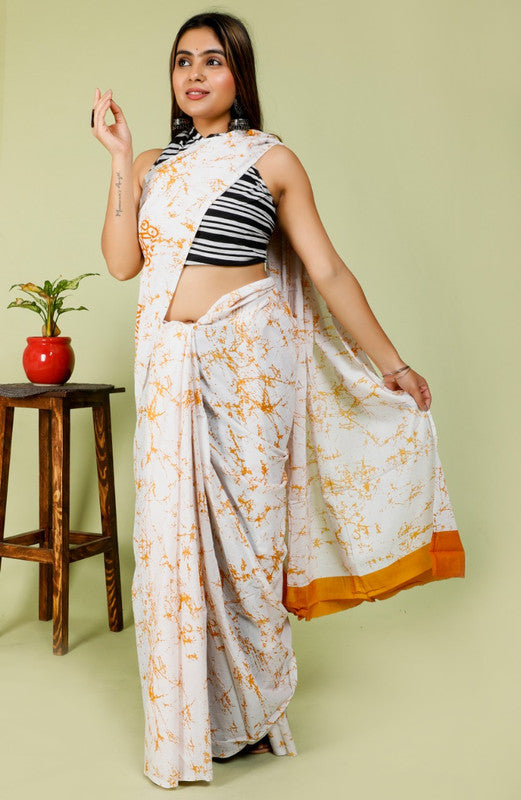 BEAUTIFUL HAND PRINTED MUL COTTON SAREE!!