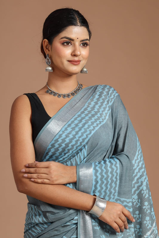 Grey Silk Saree Teal Dupion Blouse With Stone Work YDS122SF –  ShreeFashionWear