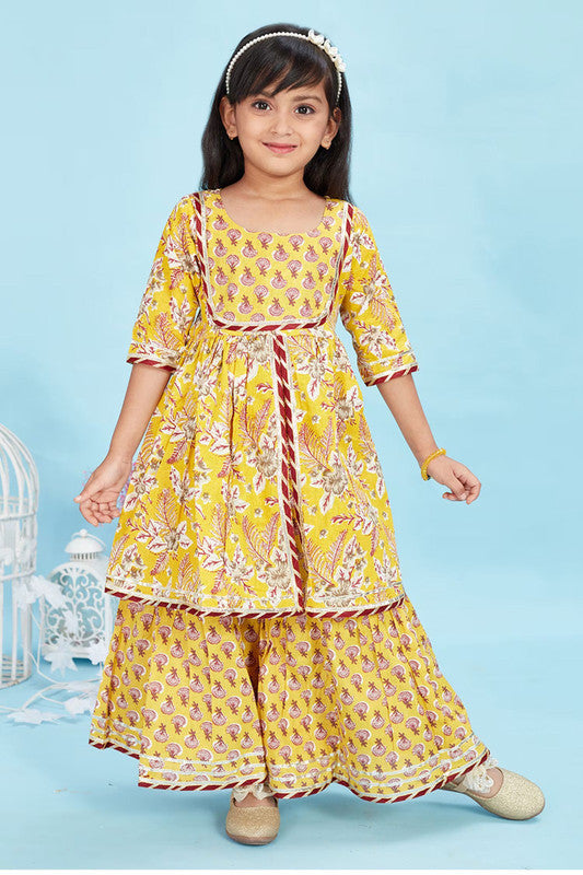 Mustard Yellow & Multi Coloured Premium Rayon Cotton with Digital Print & Lace Work Girls Kids Designer Party wear Top with Palazzo & Dupatta!!